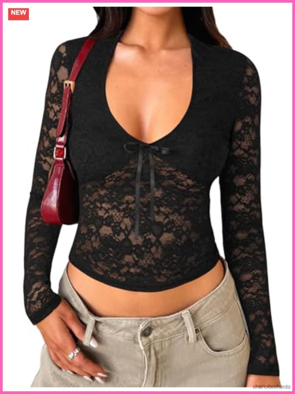 Women's Long Sleeve Going Out Top Sheer Lace Mesh Y2K Crop Shirt